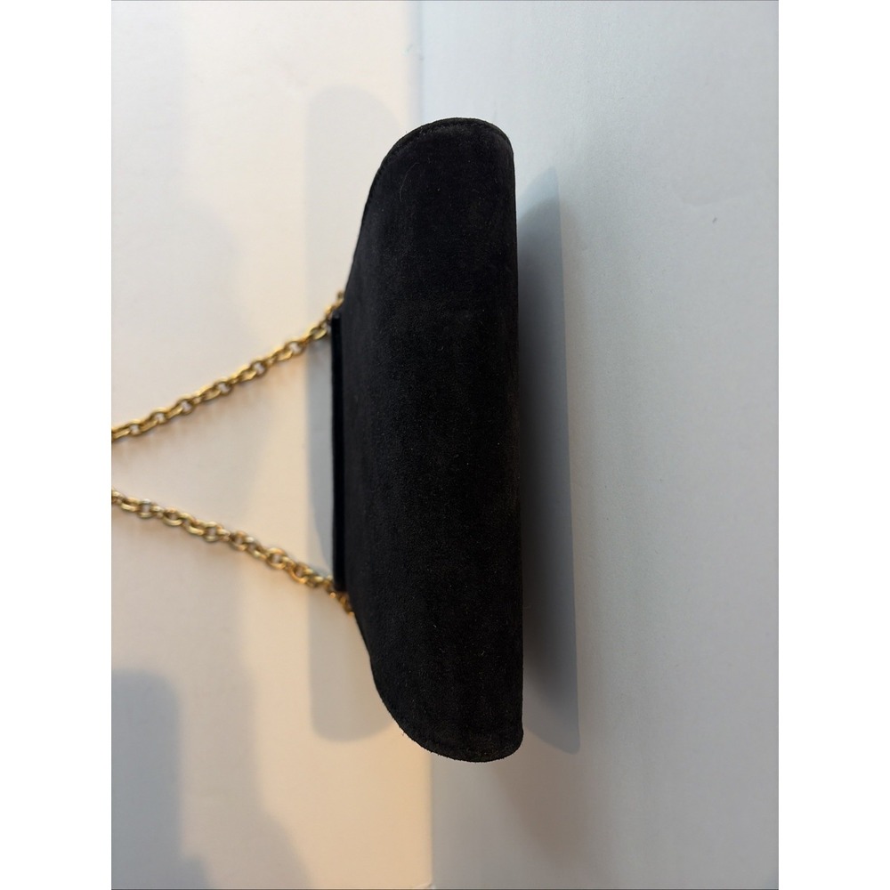 Casual Corner Black Suede Handbag Gold Medallion & Chain Essentials Elegant Bag - Picture 5 of 15